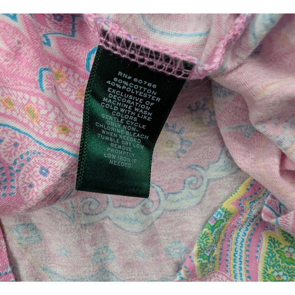 Ralph Lauren Pajama Shirt Dress Womens Medium Pink Paisley Preppy Cotton Comfy - Picture 6 of 7